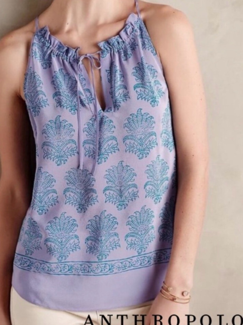 Anthropologie HD in Paris Lavender and Teal Printed Halter Tank